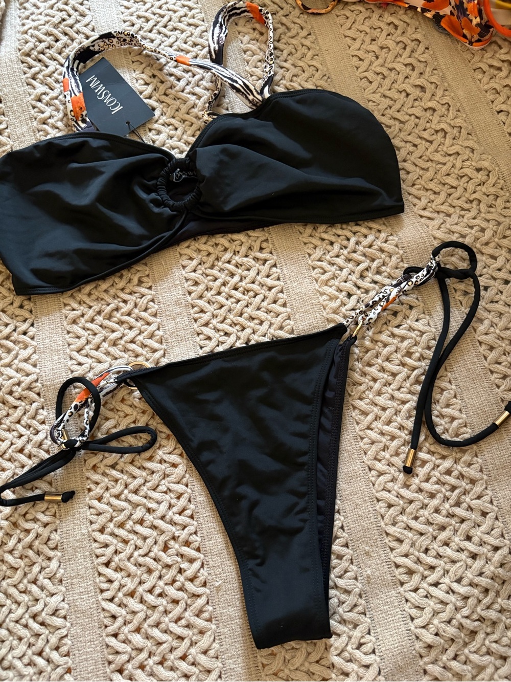 l*space Black Bandeau Bikini with Patterned Tie Accents